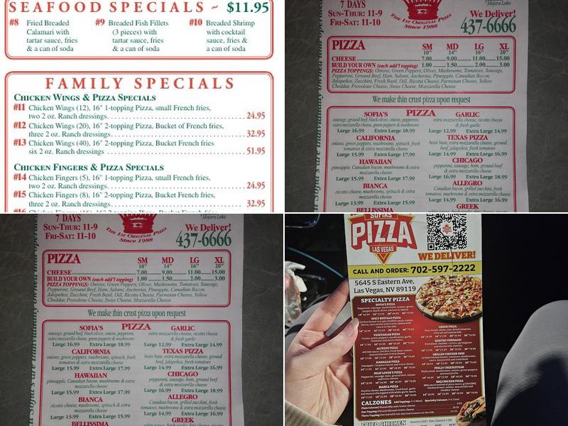 Sofia's Pizza Menu