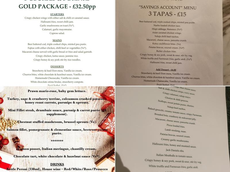 The Bank Bar and Tapas Menu