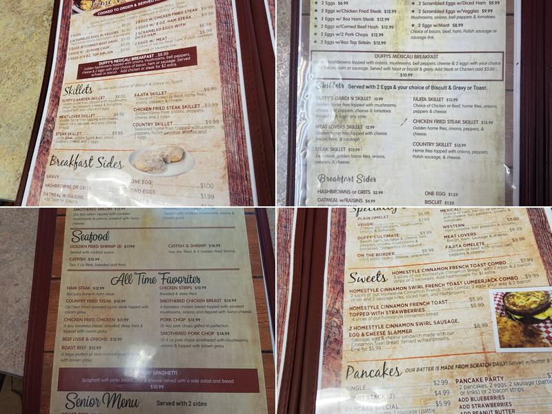 Duffy's Restaurant Menu