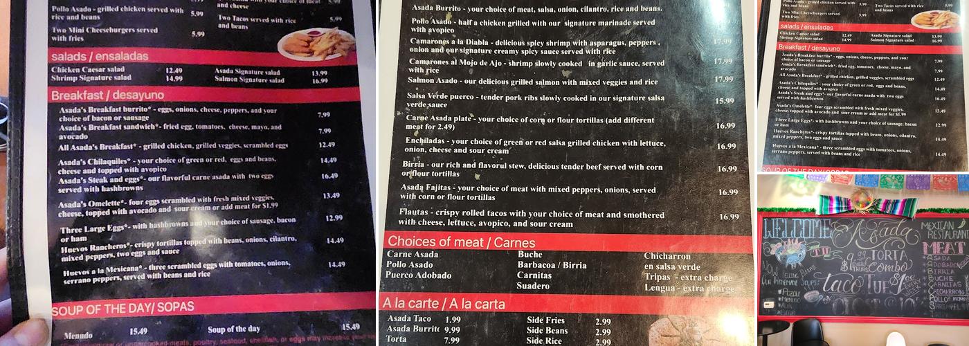 Asada Mexican Restaurant Menu