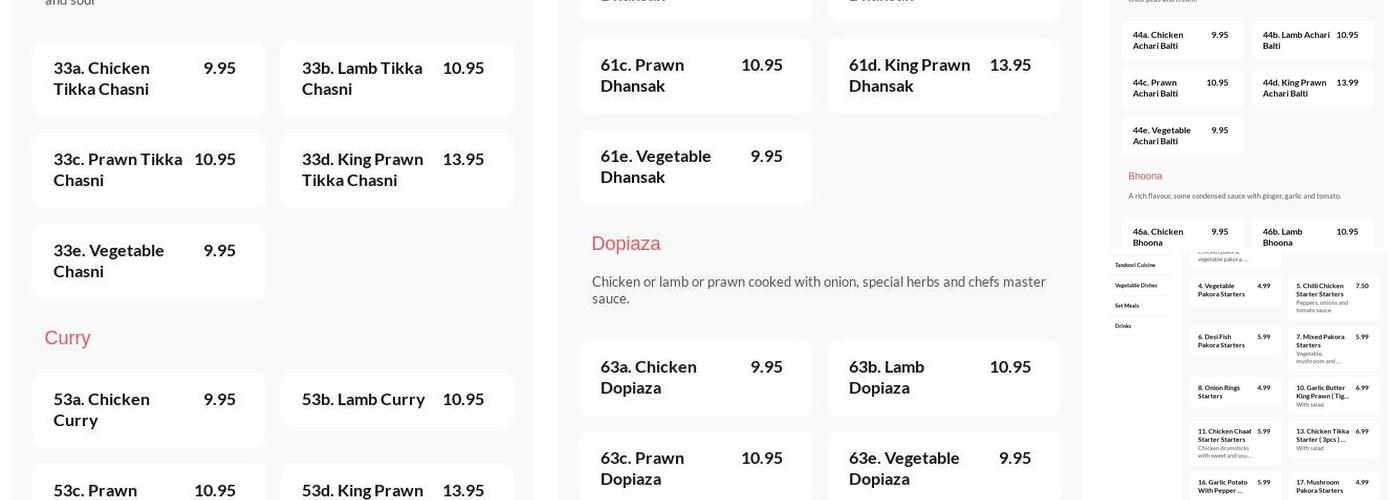 Virsa Indian Restaurant Menu