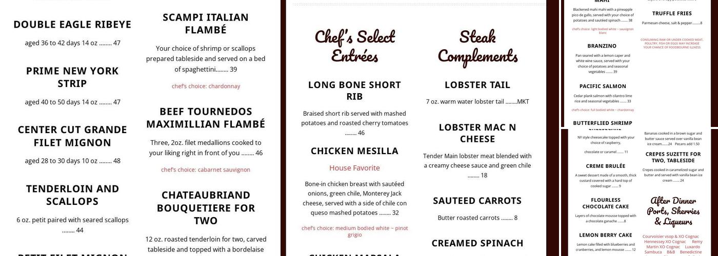 Double Eagle Restaurant Menu