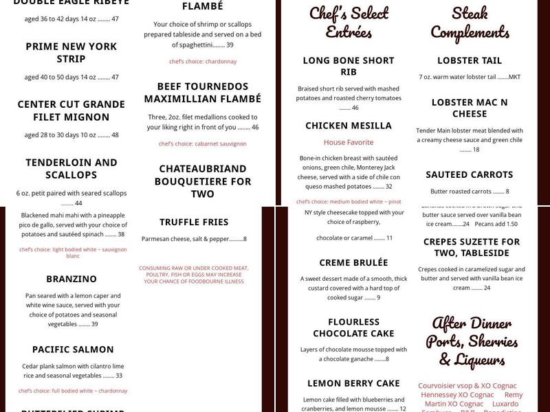 Double Eagle Restaurant Menu