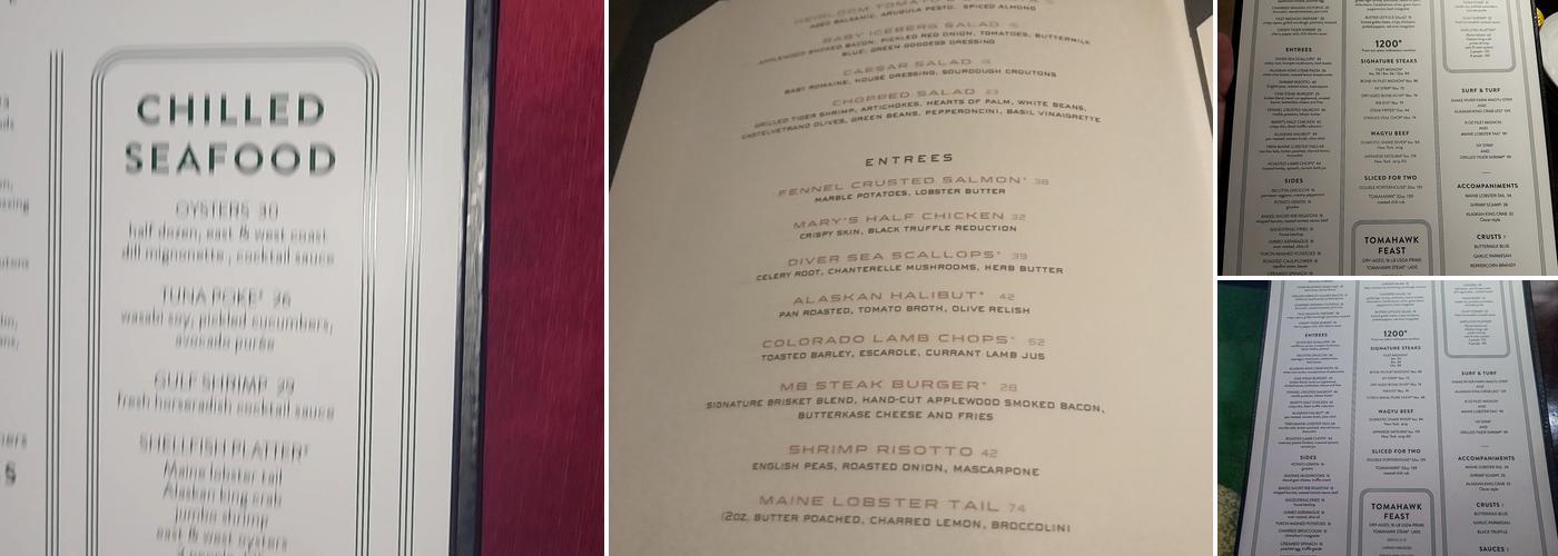 One Steakhouse Menu