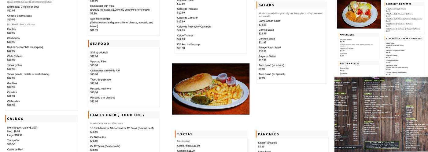 San Isidro Mission Cafe Menu