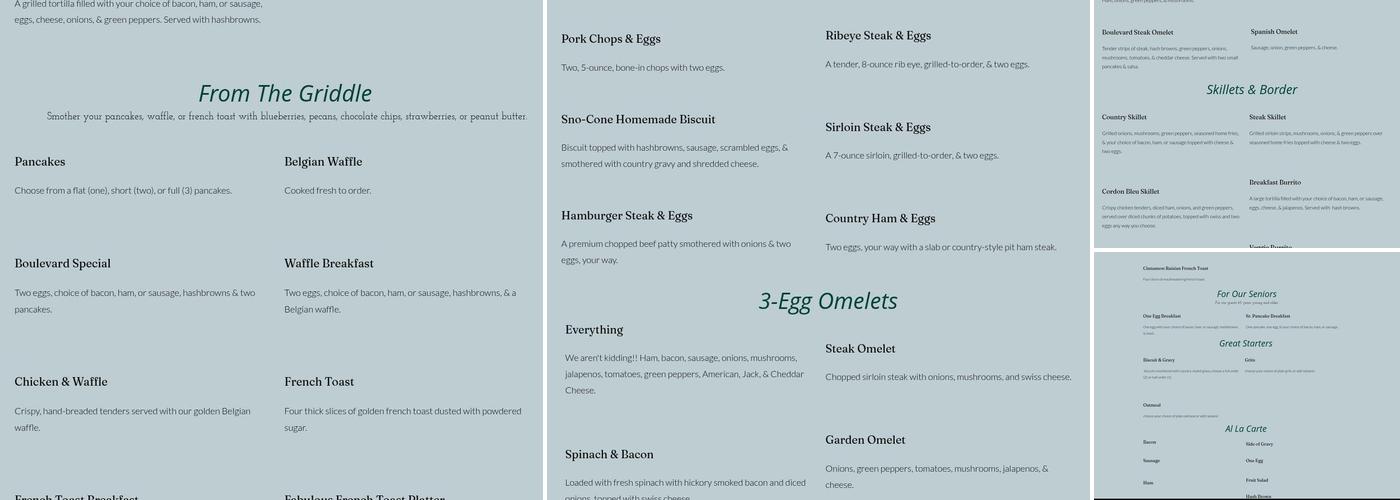 Boulevard Diner Menu