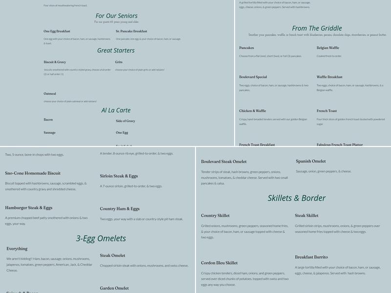 Boulevard Diner Menu