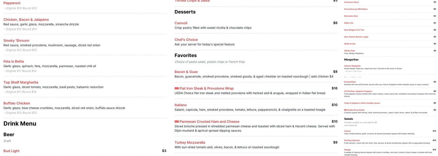 The Rooftop Menu