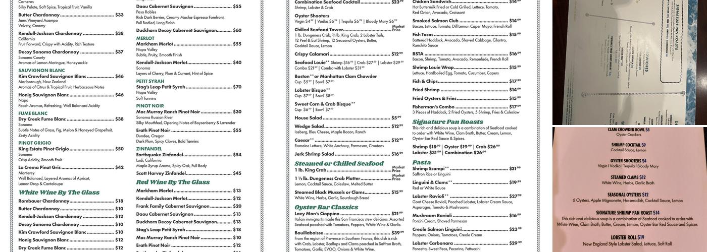 Oyster Bar Menu