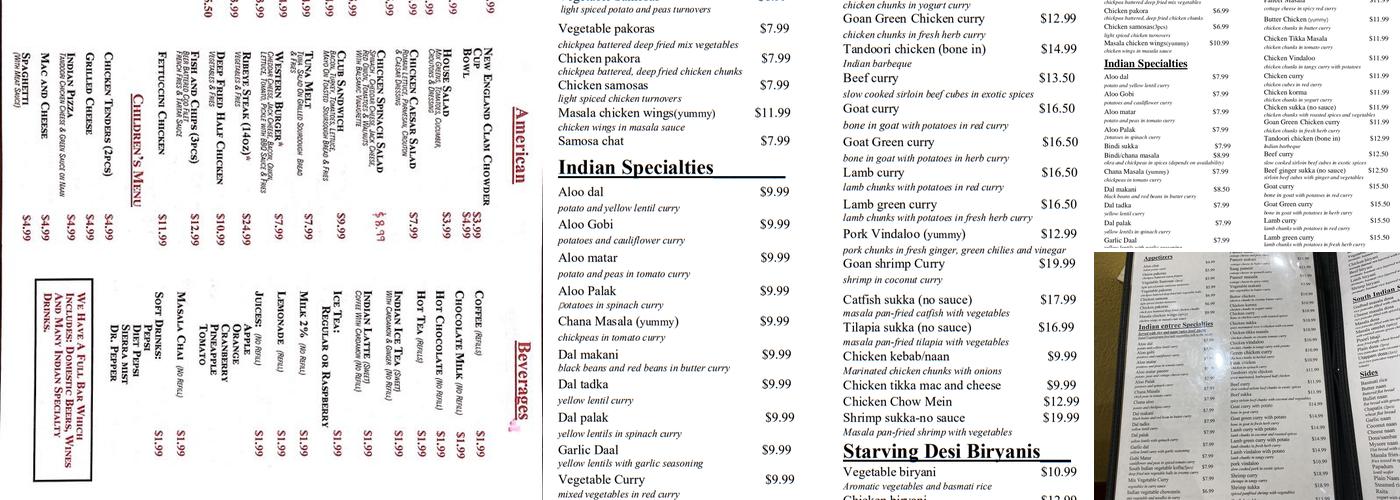 Cafe Masala Menu
