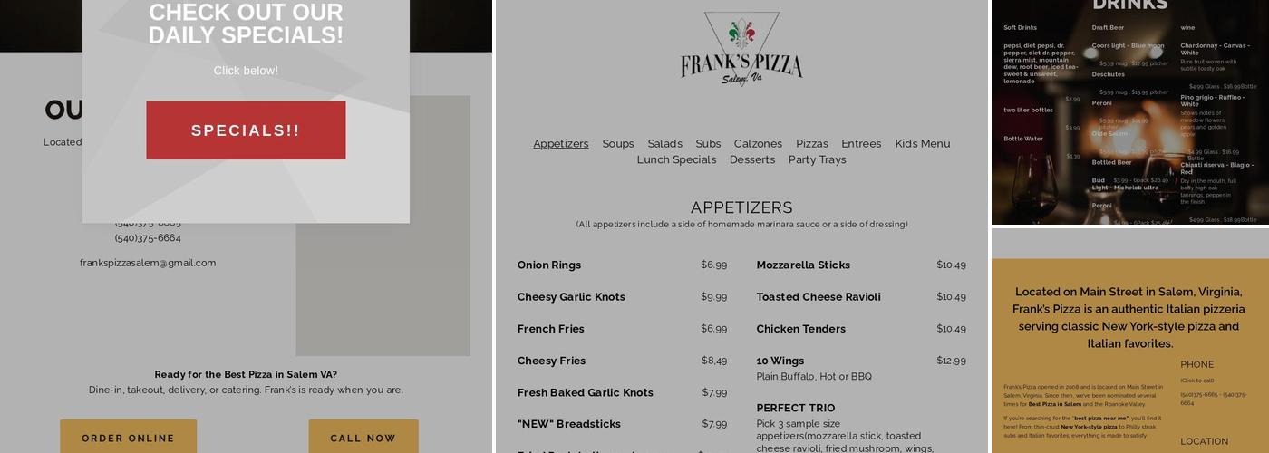 Frank's Pizza Menu
