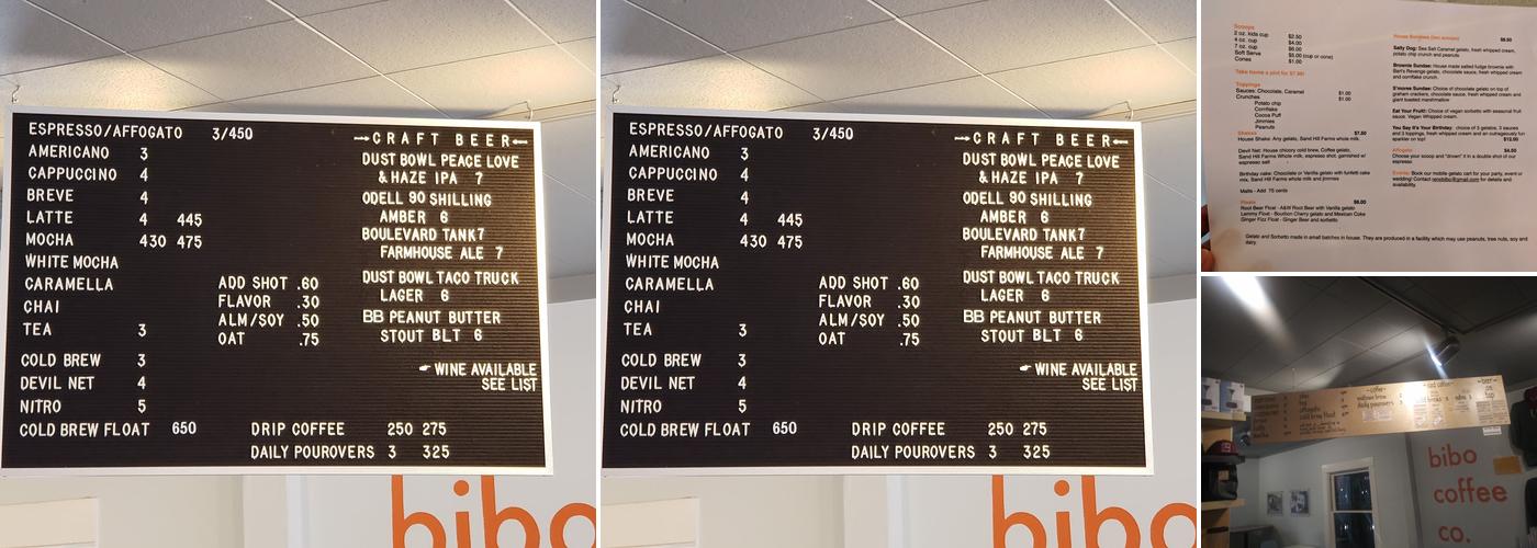 bibo coffee company / bibo freddo gelato Menu