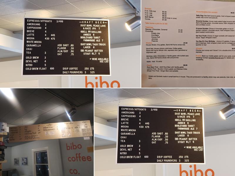 bibo coffee company / bibo freddo gelato Menu