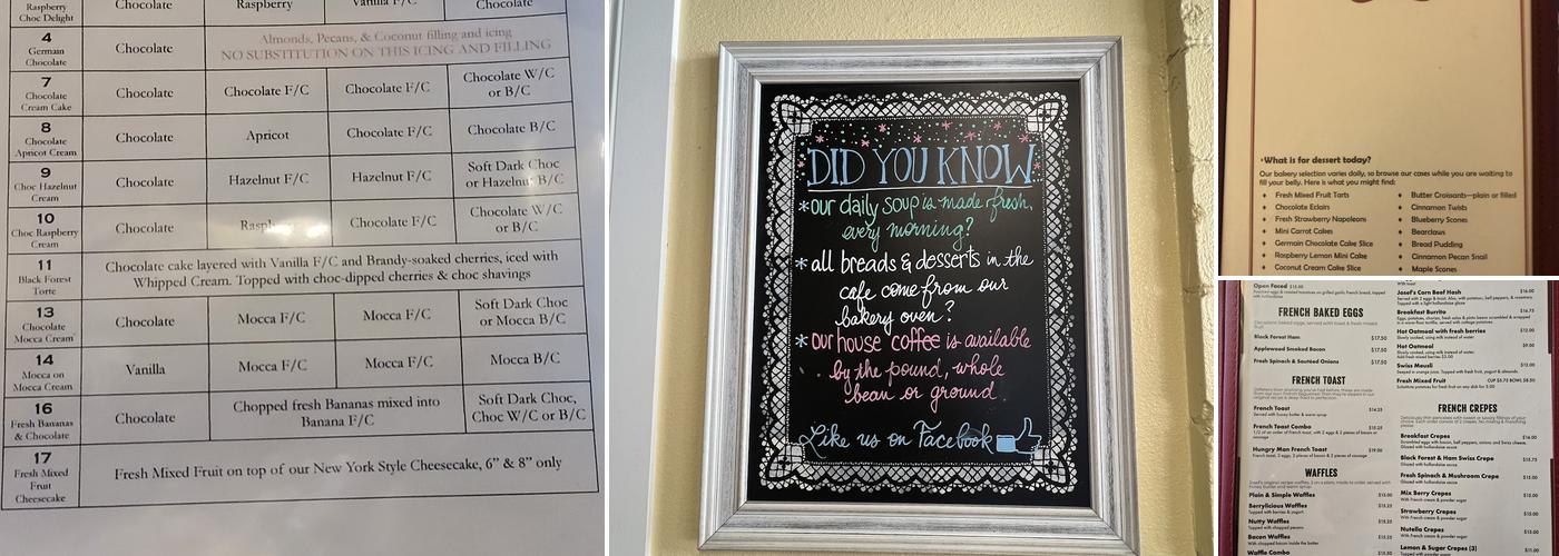 Josef's Vienna Bakery & Cafe Menu