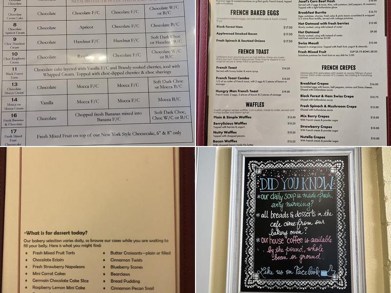 Josef's Vienna Bakery & Cafe Menu