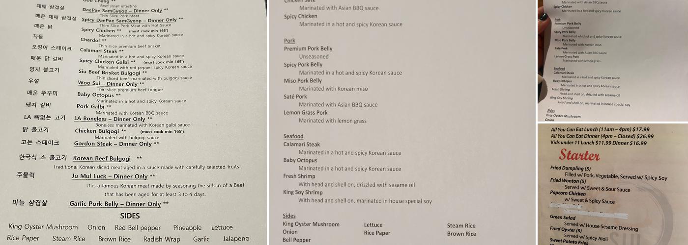 Siu Korean BBQ Menu