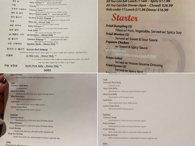 Siu Korean BBQ Menu