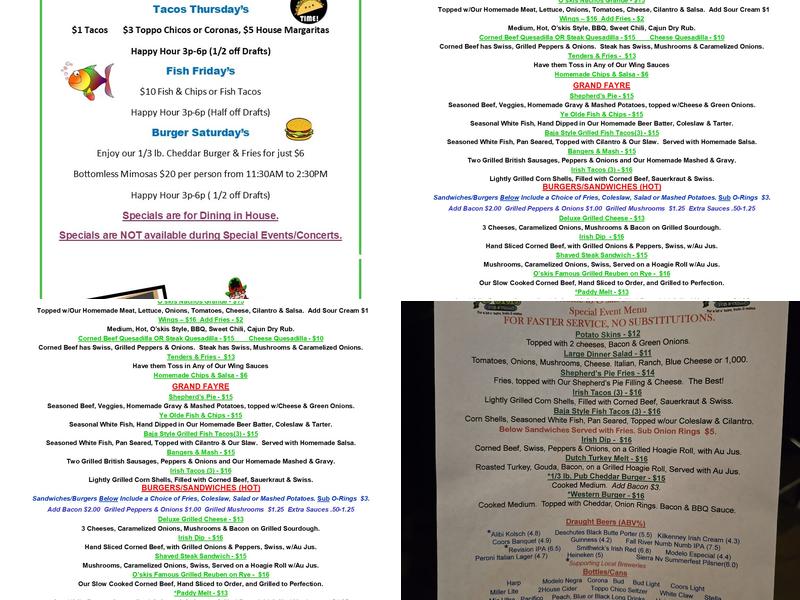 O'Skis Pub and Grille Menu