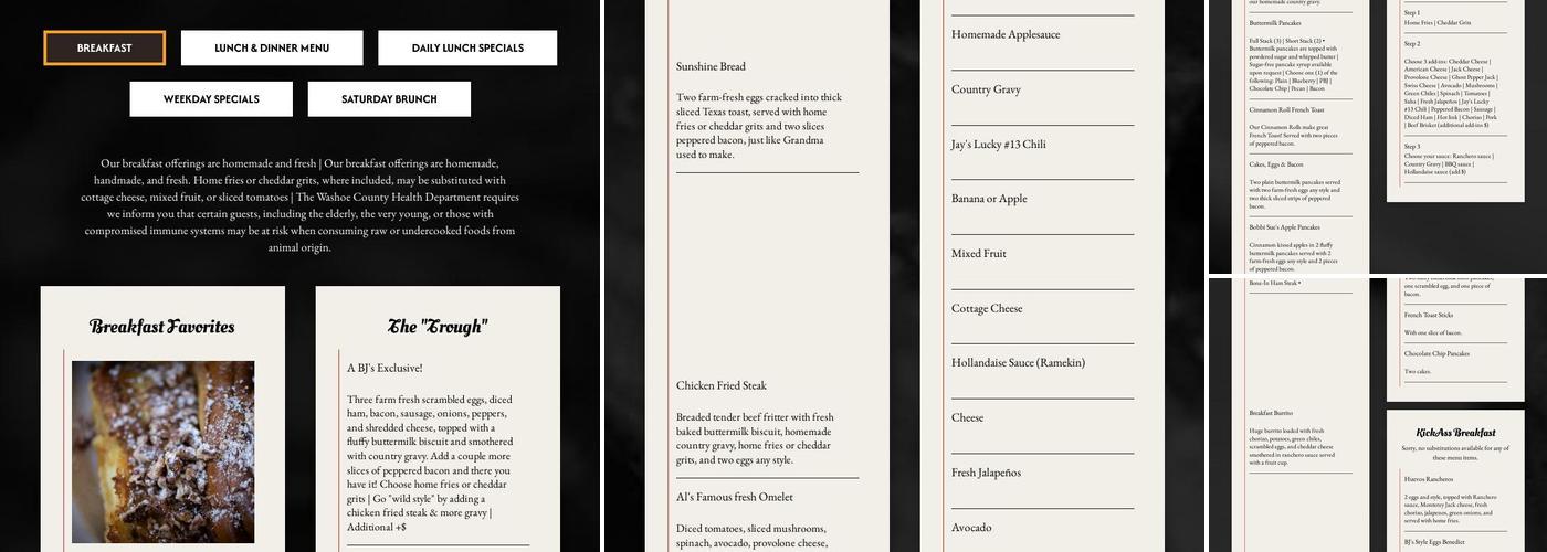 BJ’s Barbecue Menu