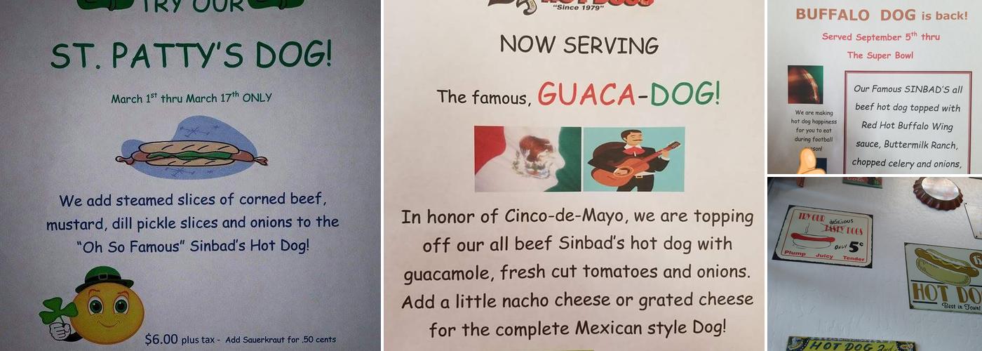 Sinbad's Hot Dogs Menu