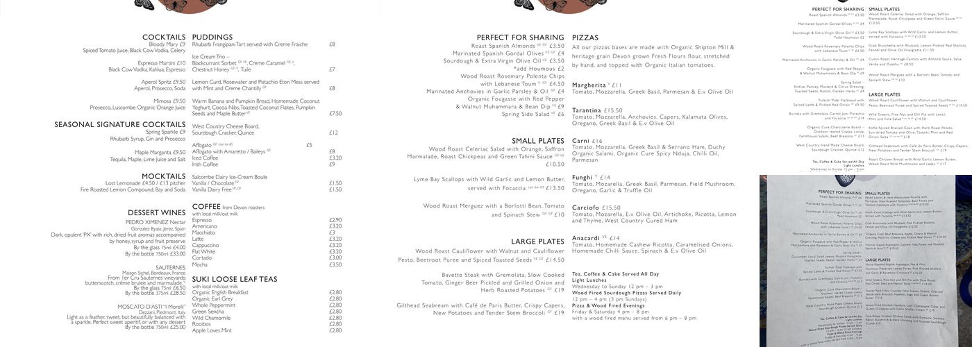 The Lost Kitchen Devon Menu