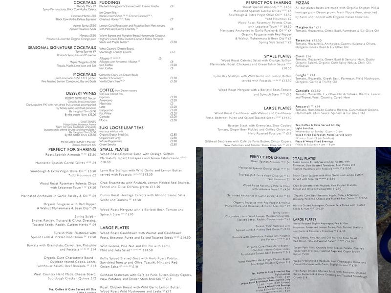 The Lost Kitchen Devon Menu