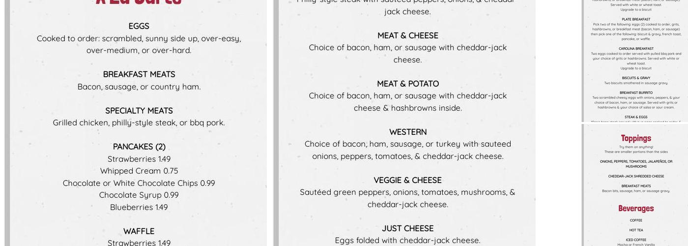 Joe's Diner Menu