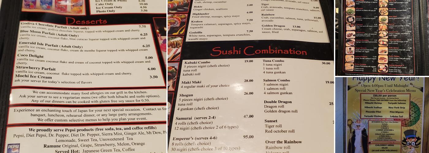 Kabuki Japanese Steak House Menu