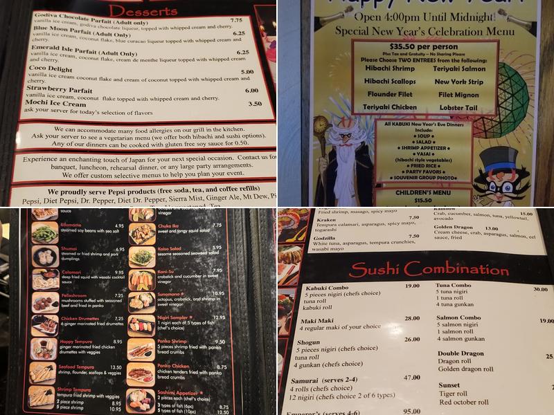 Kabuki Japanese Steak House Menu