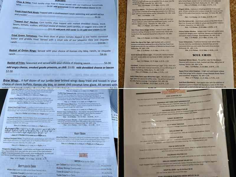 Wasena City Tap Room & Grill Menu