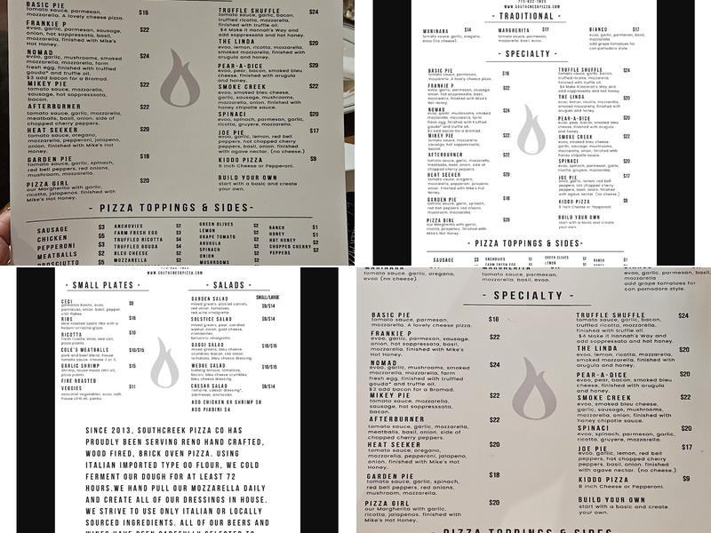 SouthCreek Pizza Co. Menu