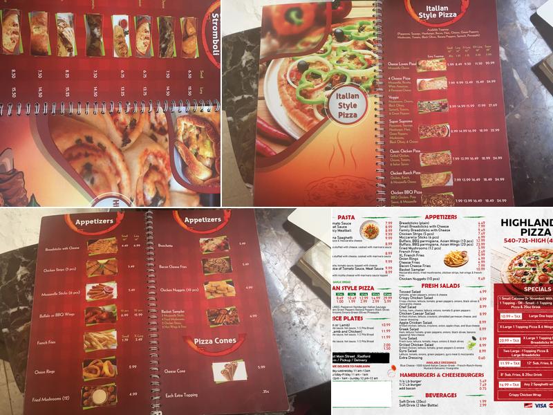 Highlander Pizza Menu