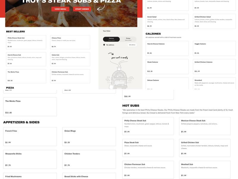 Troy's Steak Subs & Pizza Menu