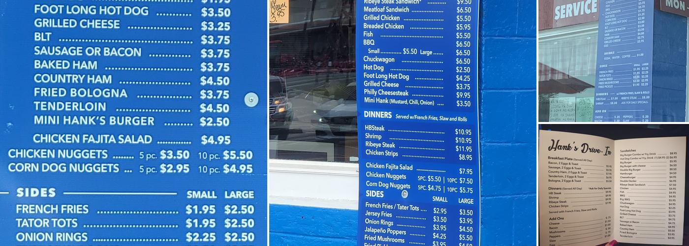 Hank's Drive In Menu