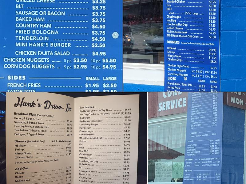 Hank's Drive In Menu