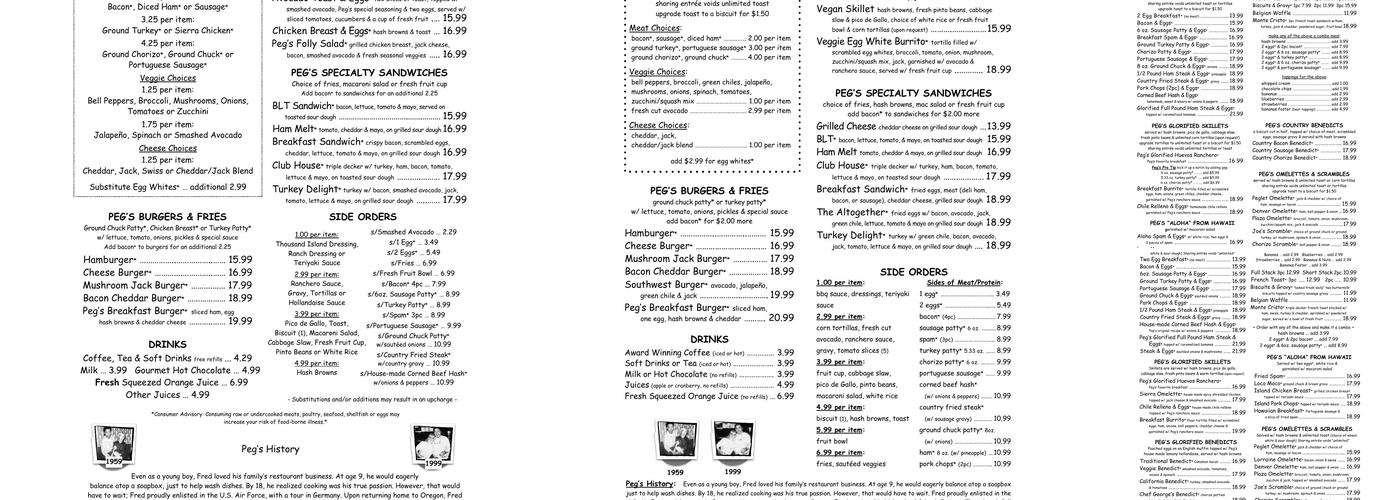 Peg's Menu