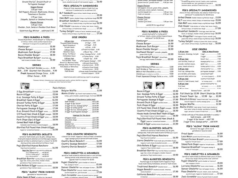 Peg's Menu