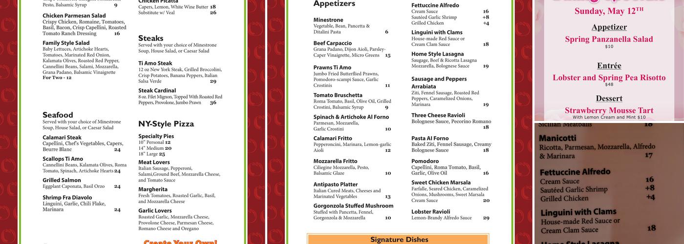 Ti Amo Italian Grille Menu