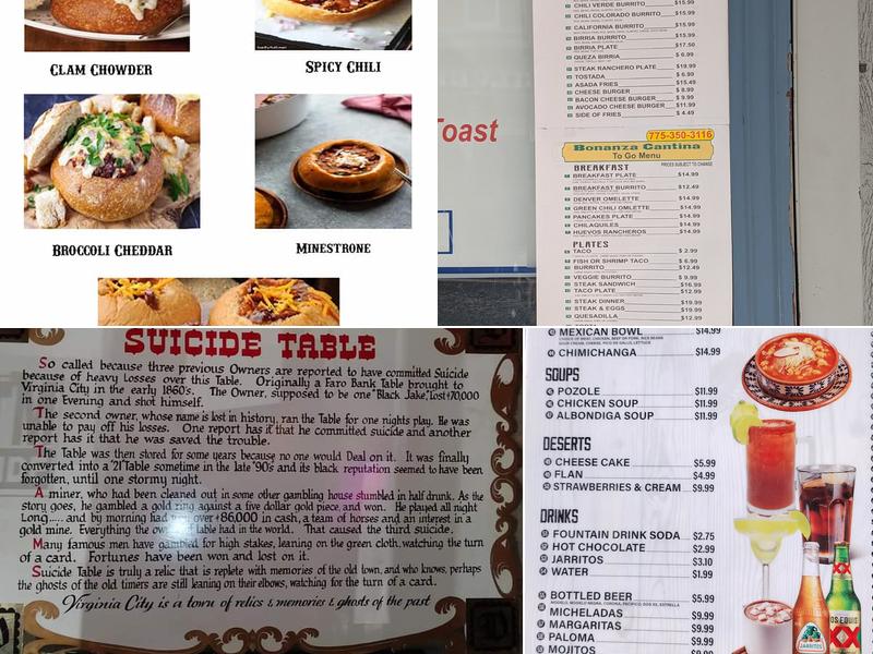 The Bonanza Saloon & Cafe Menu