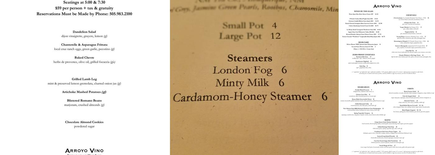 Arroyo Vino Menu