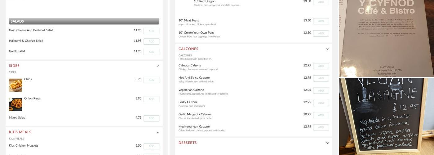 Y Cyfnod Cafe & Bistro Menu