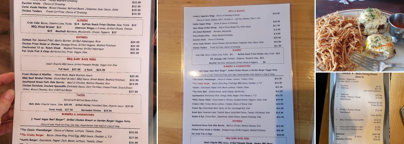 Crosby's Tavern & Gaming Menu