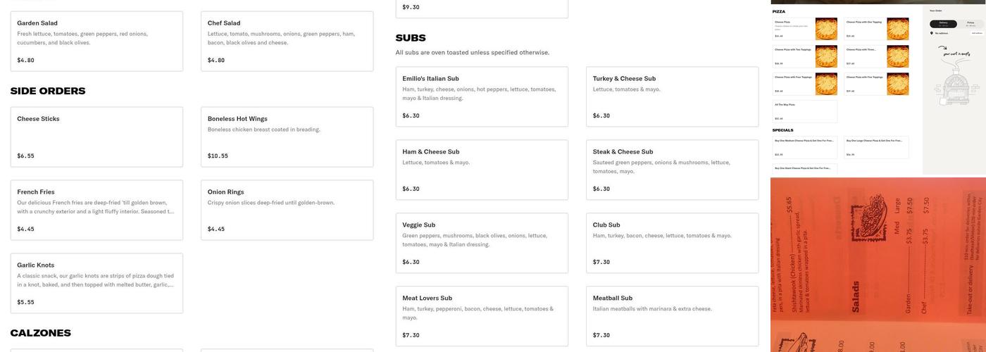 Emilio's Famous Pizza and Subs Menu