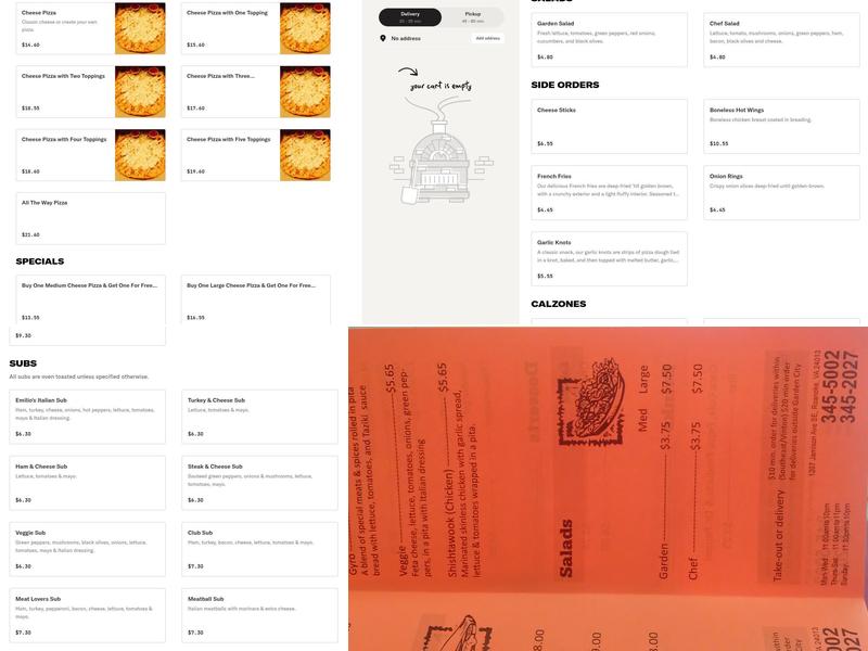 Emilio's Famous Pizza and Subs Menu