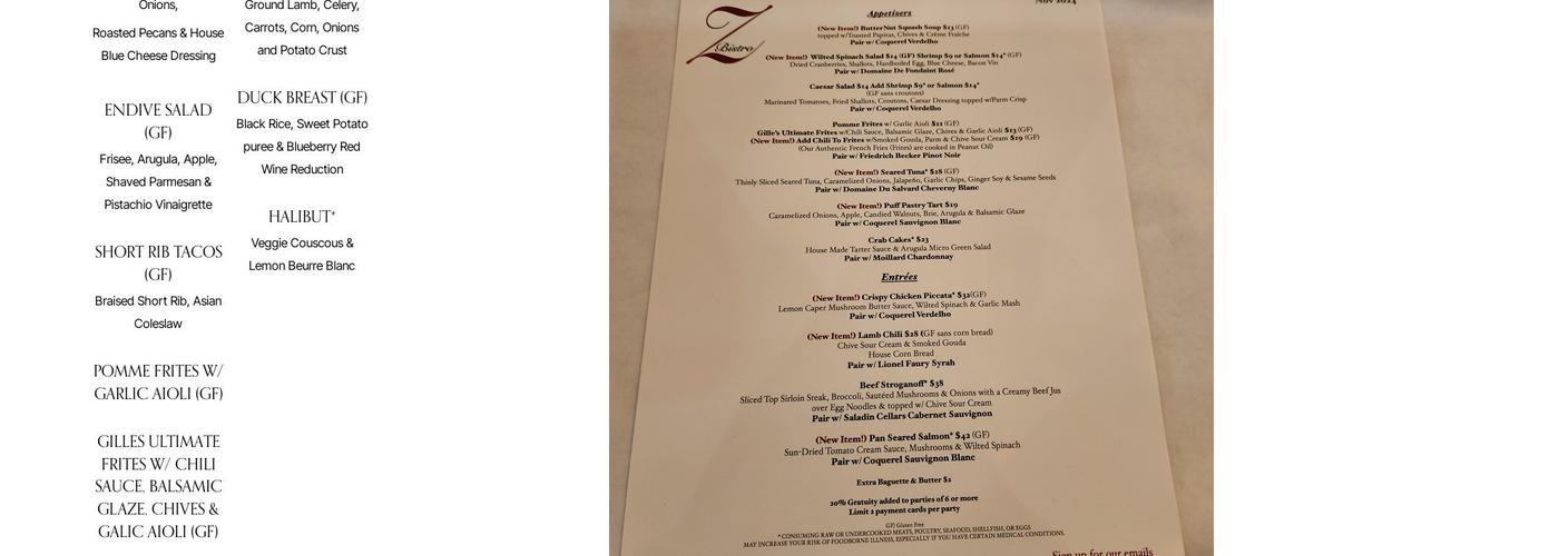 Z Bistro Menu