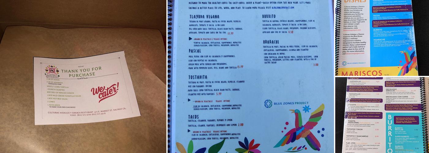 Culturas Hidalgo & Oaxaca Restaurant Menu