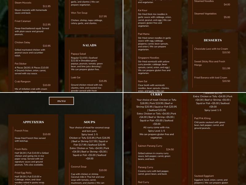 Ginger Thai Kitchen Menu