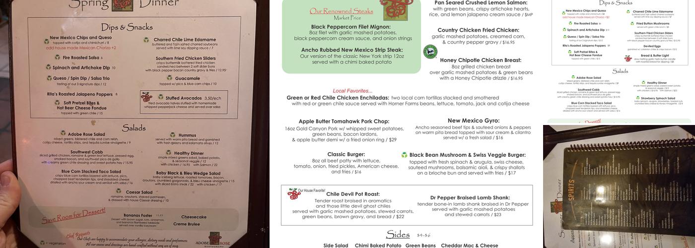 Adobe Rose Restaurant Menu