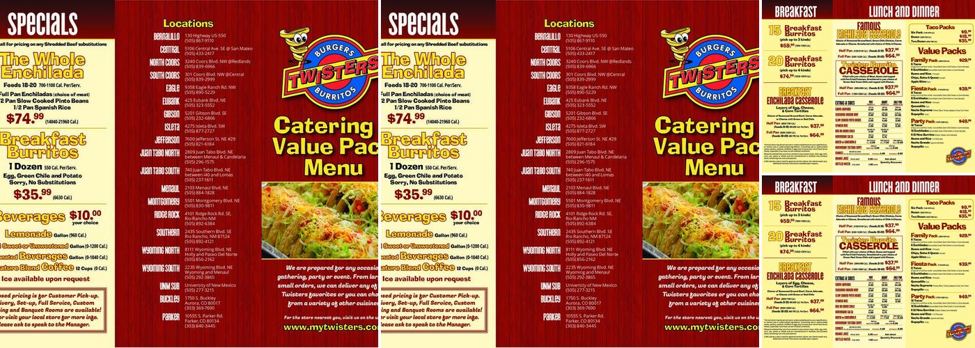 Twisters Burgers and Burritos Menu