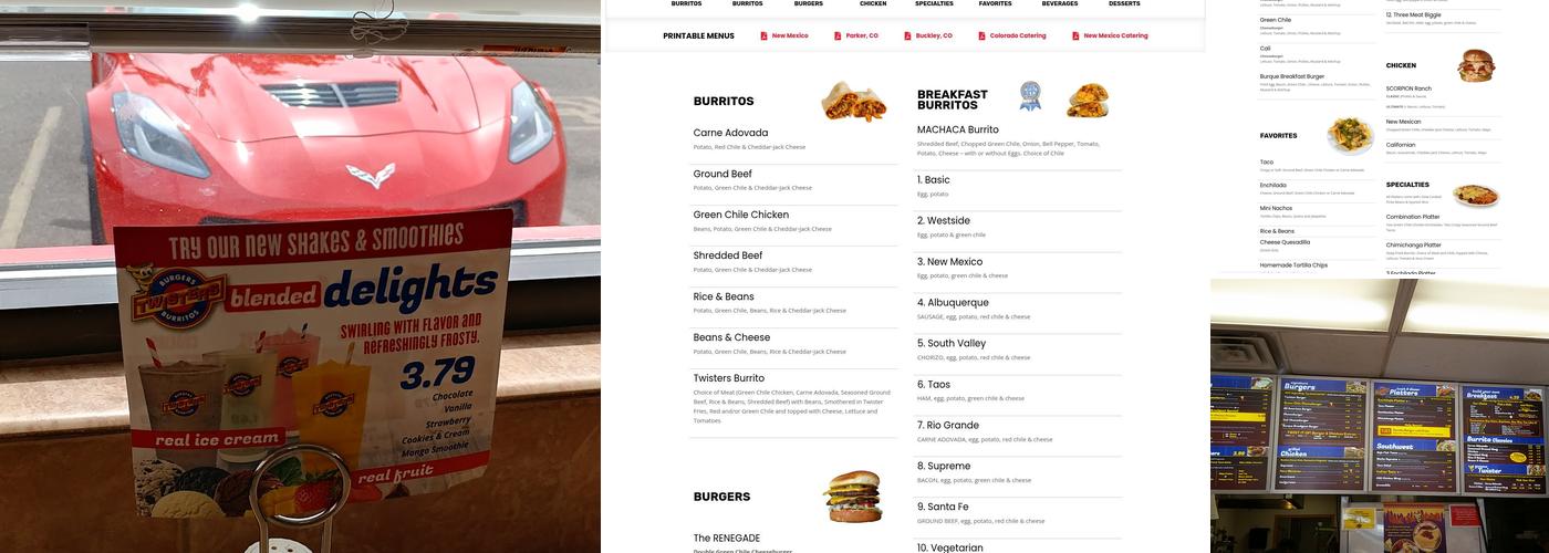 Twisters Burgers and Burritos Menu